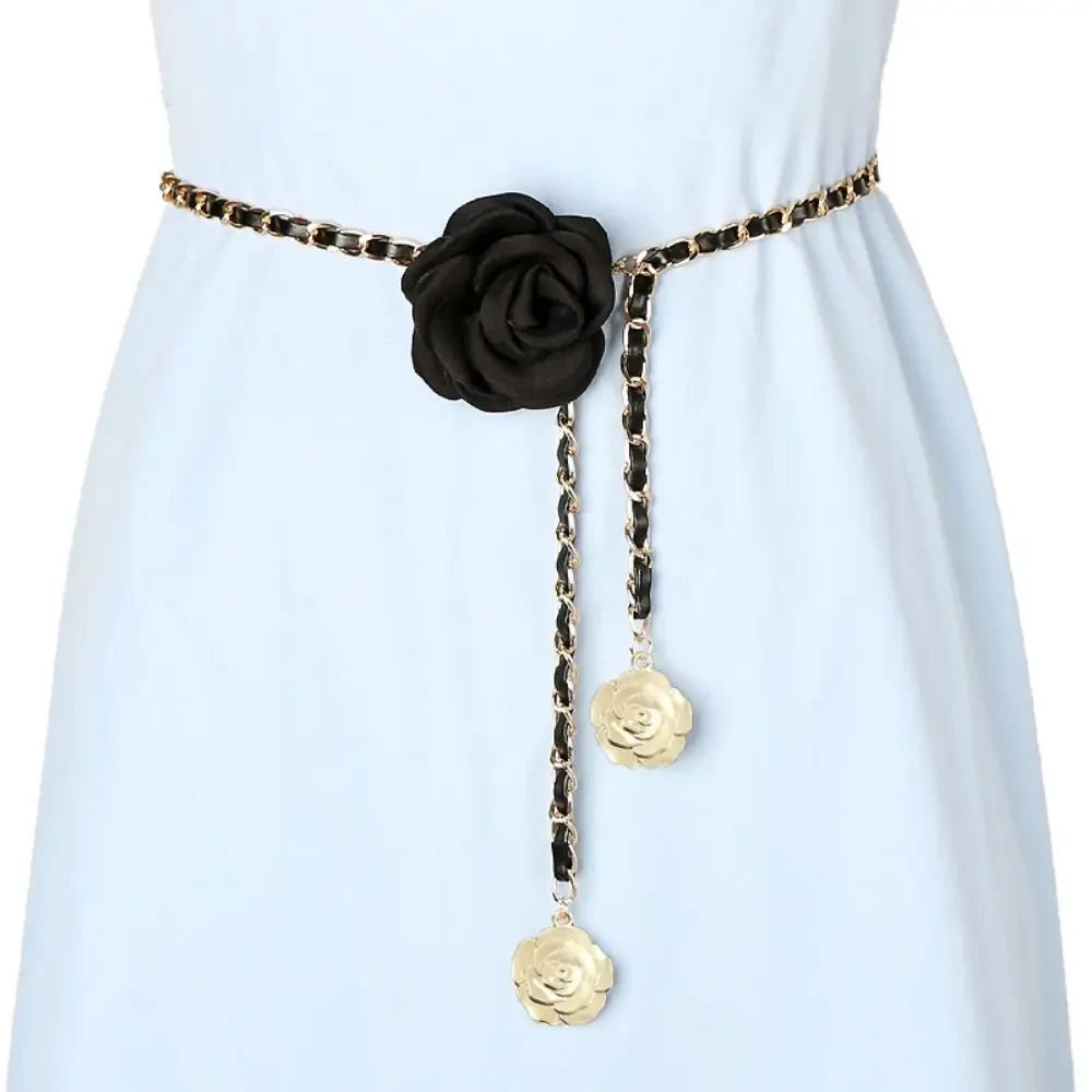 Camellia Flower Metal Waist Chain Belt