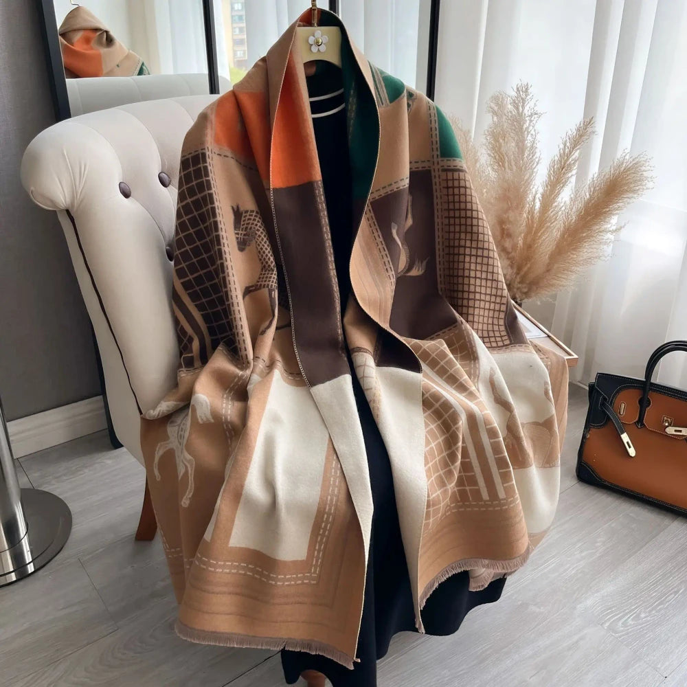 Horse Print Cashmere Blanket Scarf