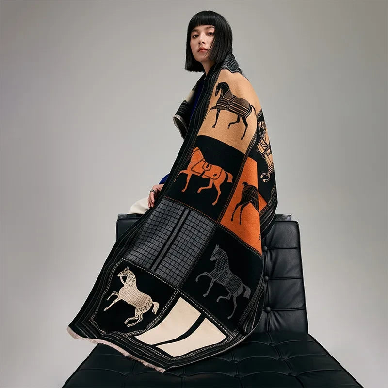 Horse Print Cashmere Blanket Scarf