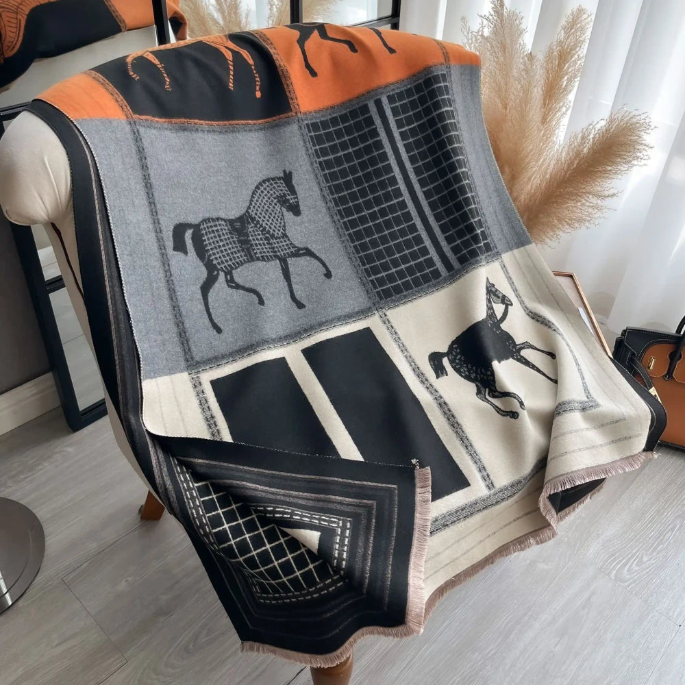 Horse Print Cashmere Blanket Scarf