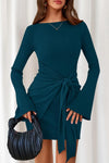 Ribbed Knit Bell Sleeve Bodycon Dress