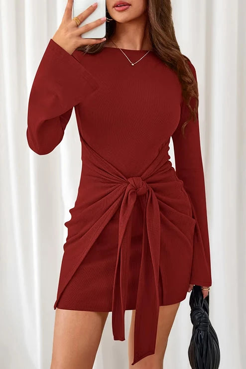 Ribbed Knit Bell Sleeve Bodycon Dress