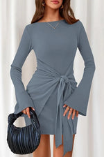 Ribbed Knit Bell Sleeve Bodycon Dress
