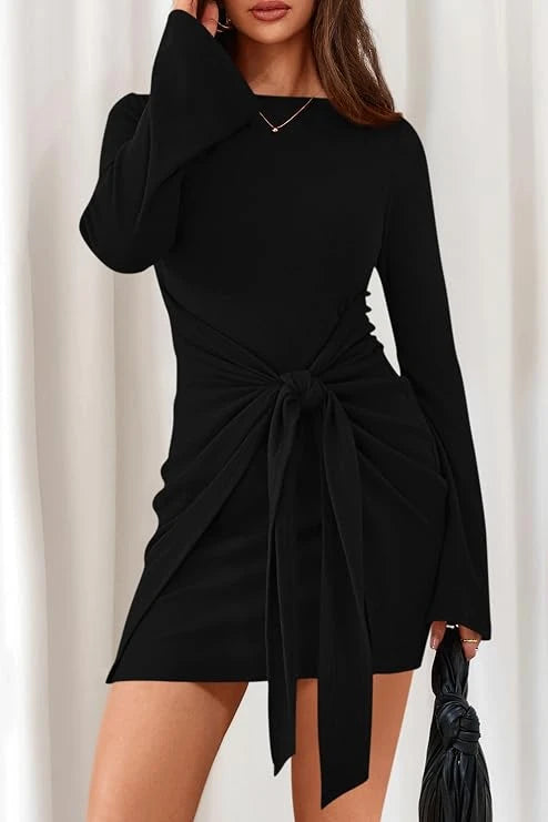 Ribbed Knit Bell Sleeve Bodycon Dress