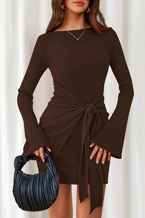 Ribbed Knit Bell Sleeve Bodycon Dress