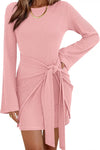 Ribbed Knit Bell Sleeve Bodycon Dress