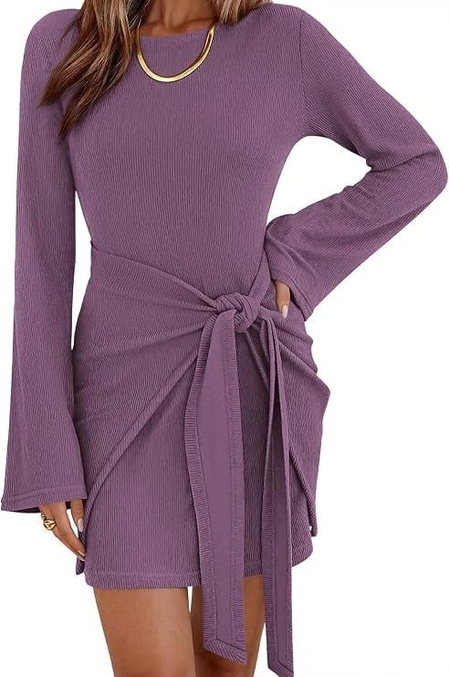 Ribbed Knit Bell Sleeve Bodycon Dress