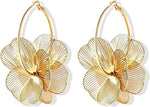 Floral Gold Dangle Hoop Earrings