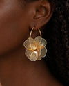 Floral Gold Dangle Hoop Earrings