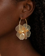 Floral Gold Dangle Hoop Earrings