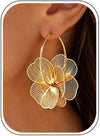 Floral Gold Dangle Hoop Earrings