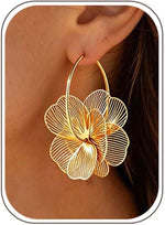Floral Gold Dangle Hoop Earrings