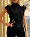 Mock Neck Cap Sleeve Blouse