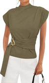Mock Neck Cap Sleeve Blouse