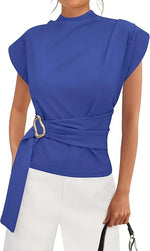 Mock Neck Cap Sleeve Blouse