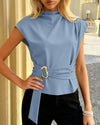 Mock Neck Cap Sleeve Blouse