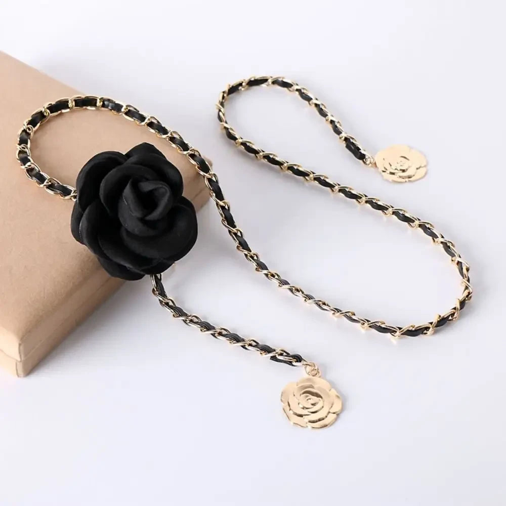 Camellia Flower Metal Waist Chain Belt