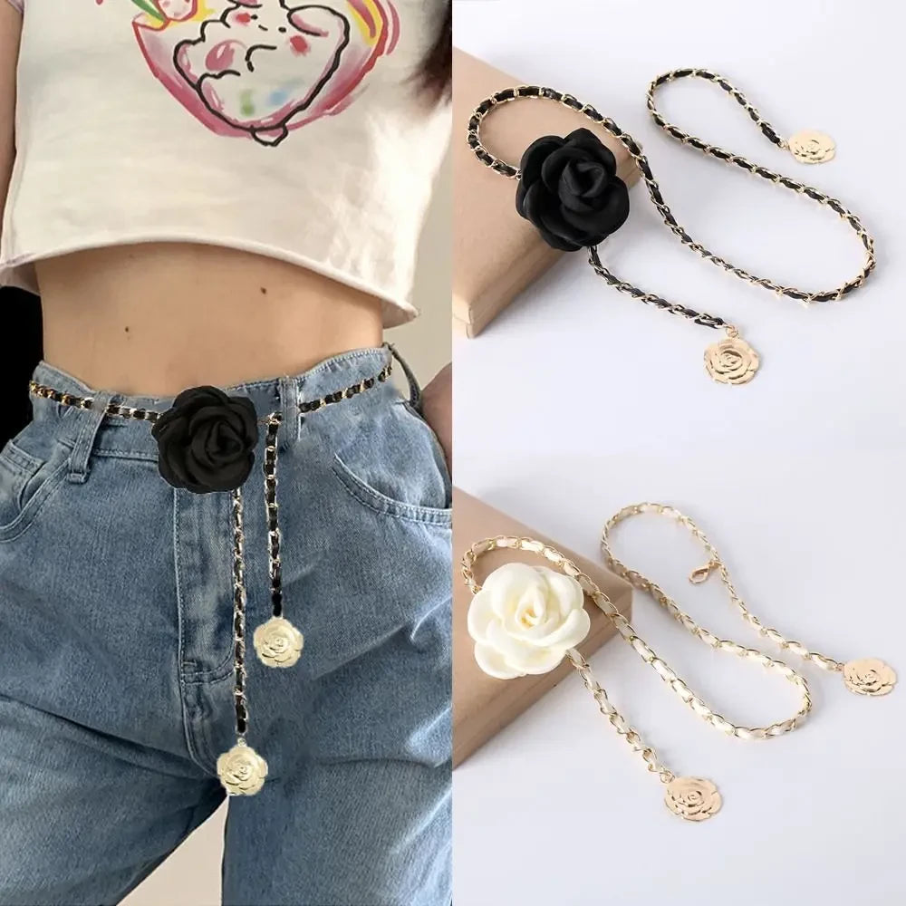 Camellia Flower Metal Waist Chain Belt