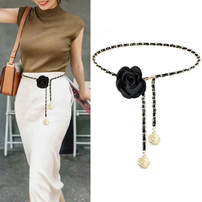 Camellia Flower Metal Waist Chain Belt