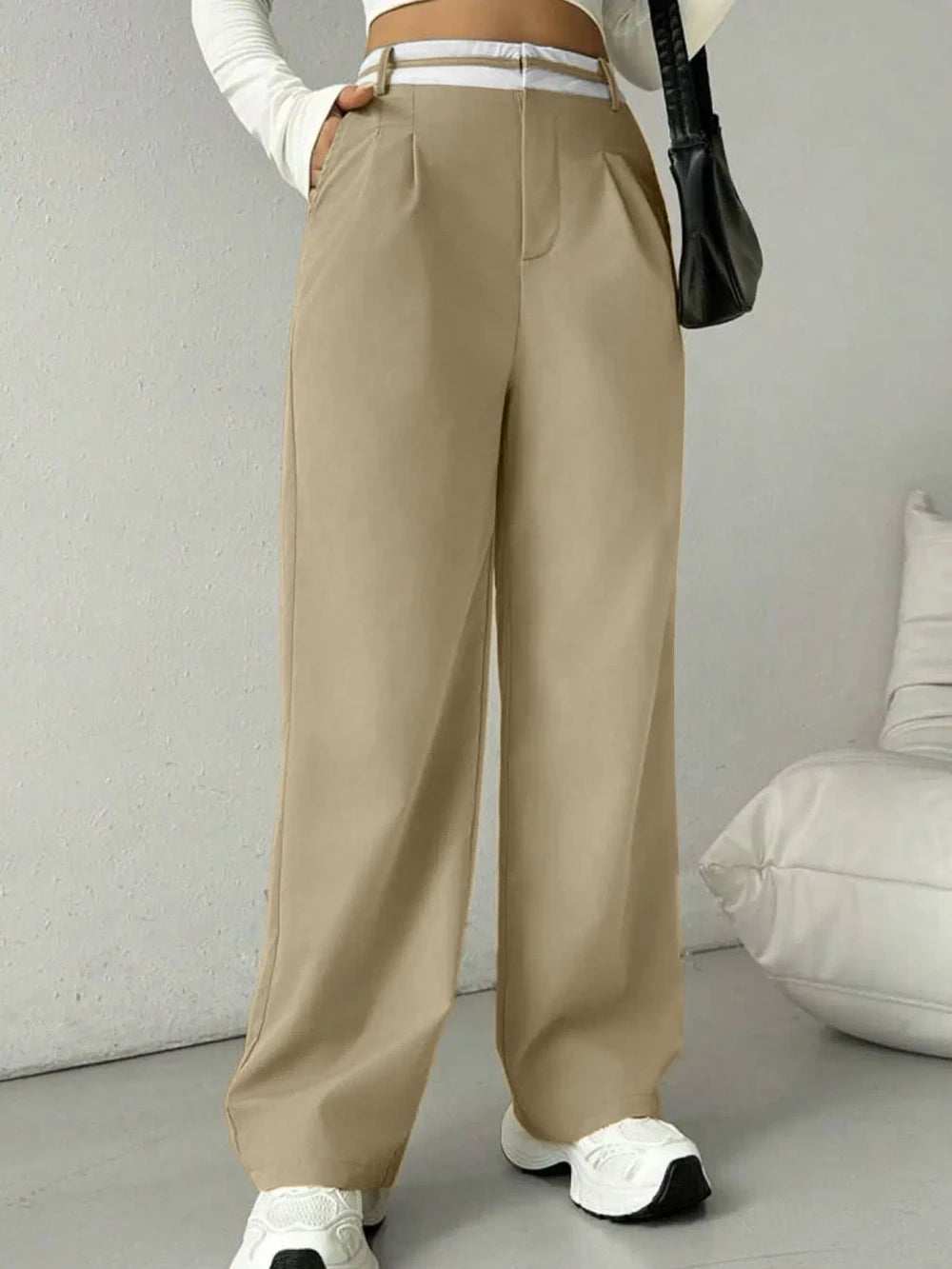 High-Waist Contrast Commuter Trousers